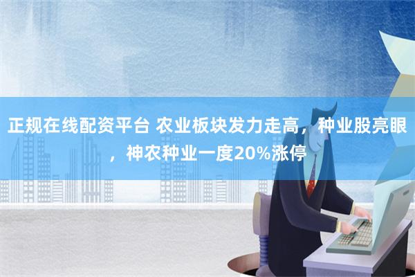 正规在线配资平台 农业板块发力走高，种业股亮眼，神农种业一度20%涨停