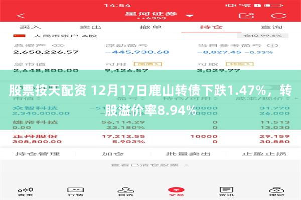 股票按天配资 12月17日鹿山转债下跌1.47%，转股溢价率8.94%